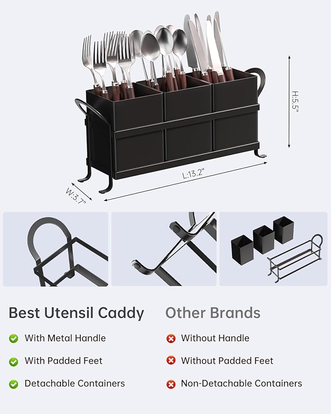 Black Kitchen Utensil Holder - Elegant Silverware Holder, Versatile Picnic and Flatware Caddy, Ideal for Modern Countertop Storage Solutions-NeatNest