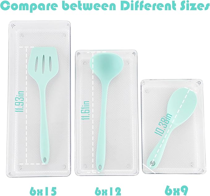 ihomecooker 3 Pack Clear Plastic Drawer Organizer Tray Cutlery Utensil Makeups Drawer Organizers 12" X 6"-NeatNest