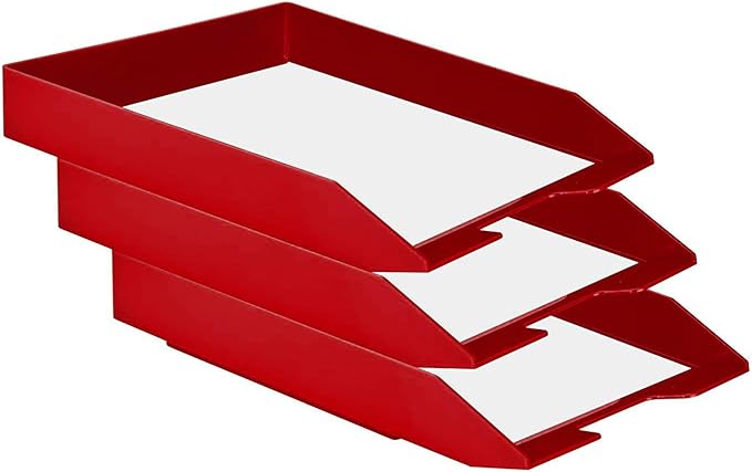 Acrimet Stackable Letter Tray Front Load, Letter Size, Plastic, Solid Red Color, 1 Unit-NeatNest
