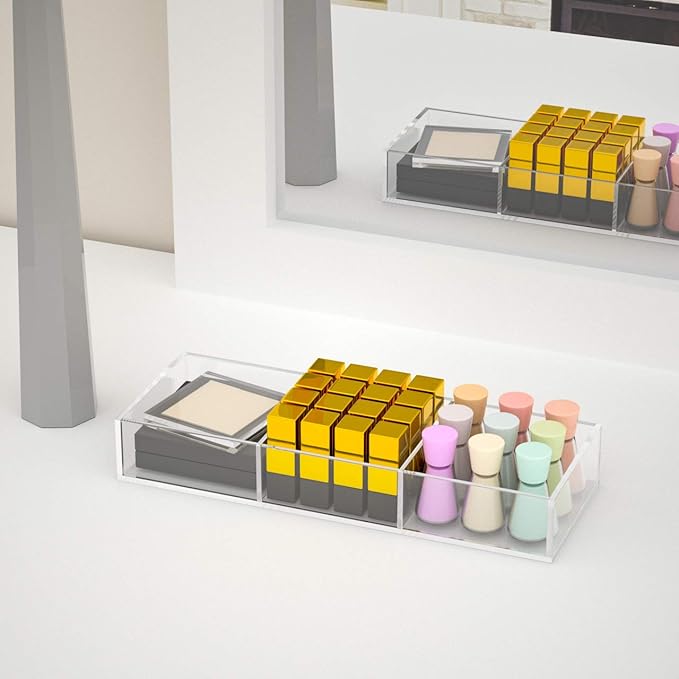 HIIMIEI 3 Section Clear Acrylic Drawer Organizer Tray, Office & Makeup Drawer Organizer (11.8x4.3 inch)-NeatNest