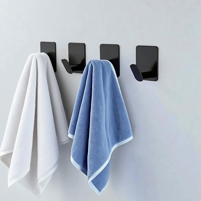 Adhesive Hook, 4-Piece Set of Matte Black Stainless Steel, Heavy-Duty Jacket and Towel Hook Wall Hook, Attached to Bathroom, Kitchen, Toilet, RV Wall Decoration