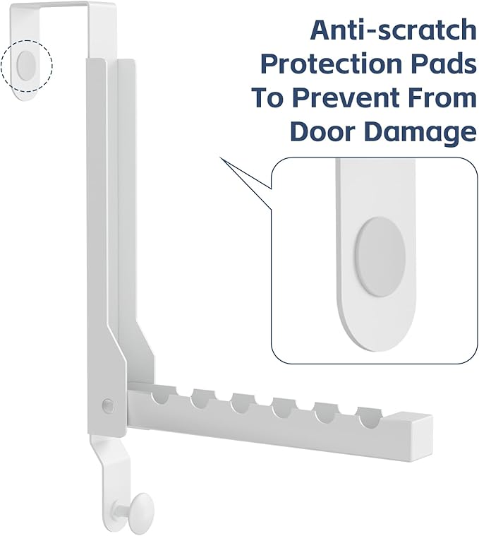 2 Pack Over The Door Hanger Foldable Over The Door Hooks Hanger,Over The Door Drying Rack for Laundry, Rust-Resistant Door Hanger Hook,Clothes Drying Rack for Dorm,White