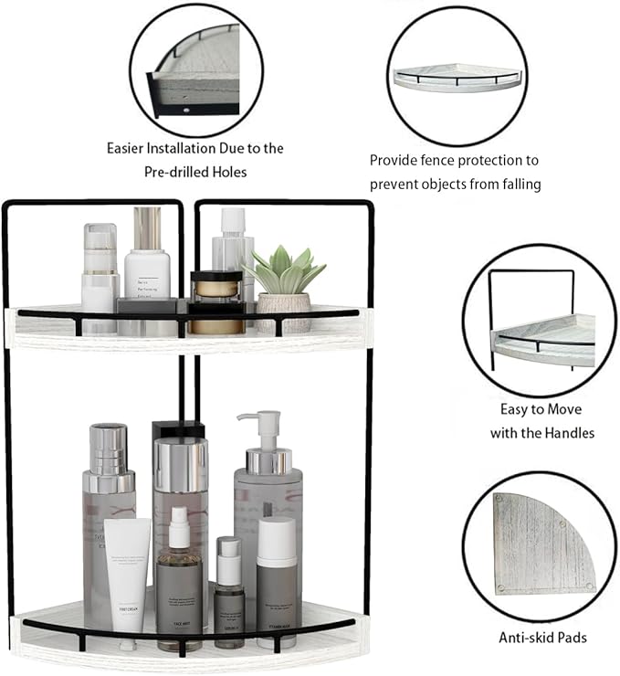 Dorhors 2-Tier Rustic White Corner Bathroom Shelf-NeatNest