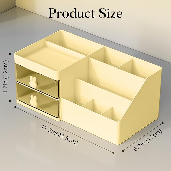 Makeup Organizer, Cosmetic Desk Storage Box with Drawers Skincare Organizers for Dressing Table, Countertop, Bathroom Counter, Vanity Holder for Brushes, Lotions, Lipstick, Perfume (Yellow-Clear)-NeatNest