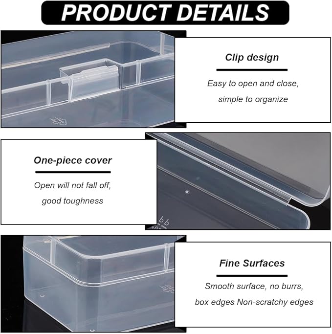 BENECREAT 4 Packs Rectangle Plastic Container Box, 7x3x1.8inch Clear Storage Organizer with Hinged Lid and Hanging Hole for Small Craft Accessories Office Supplies-NeatNest