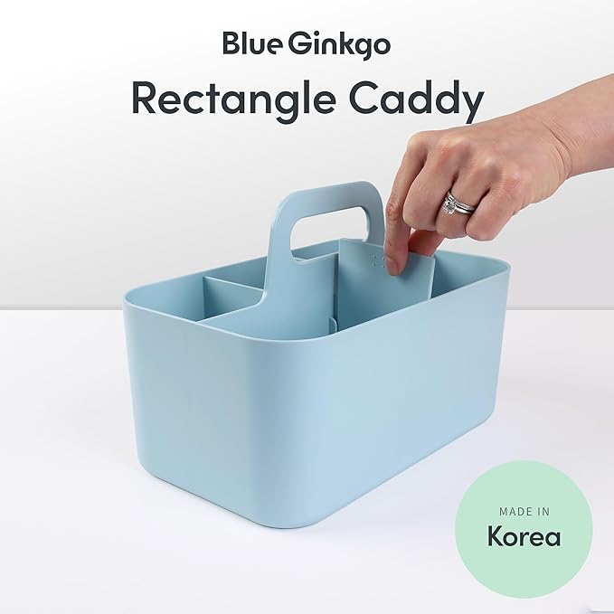 BLUE GINKGO Stackable Organizer Caddy – Korean-Made Portable Tote for Bathroom, Office, Crafts, or School Supplies (Rectangle, Blue)-NeatNest