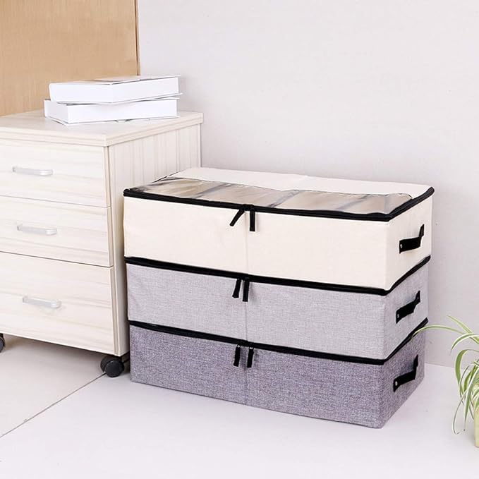 AARAINBOW Foldable Under Bed Clothes Organizer with Lid, Fabric Underbed Storage Container with Adjustable Dividers, Long UnderBed Storage Bins with Handles, Clear Shoes Storage Under Bed (2 Gray)-NeatNest