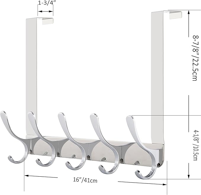 WEBI Over The Door Hook 5 Coat Hooks,Over The Door Towel Rack,Door Hanger Over Door Coat Rack for Hanging Towels,Clothes,Bathroom,Chrome