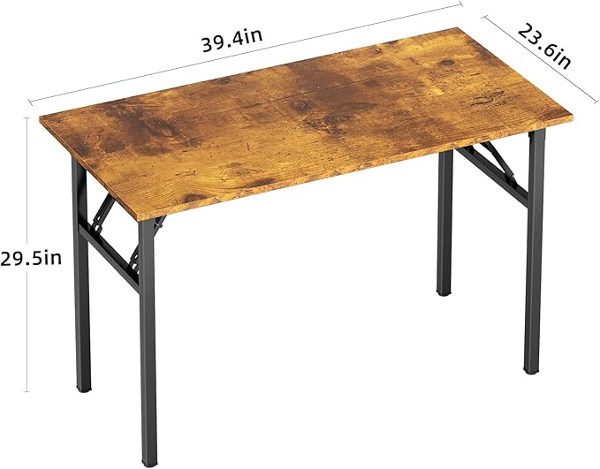 DlandHome Computer Desk Folding Table 39.4 inches Writing Desk for Small Space Folding Desk Laptop Desk No Assembly Required Retro&Black-NeatNest