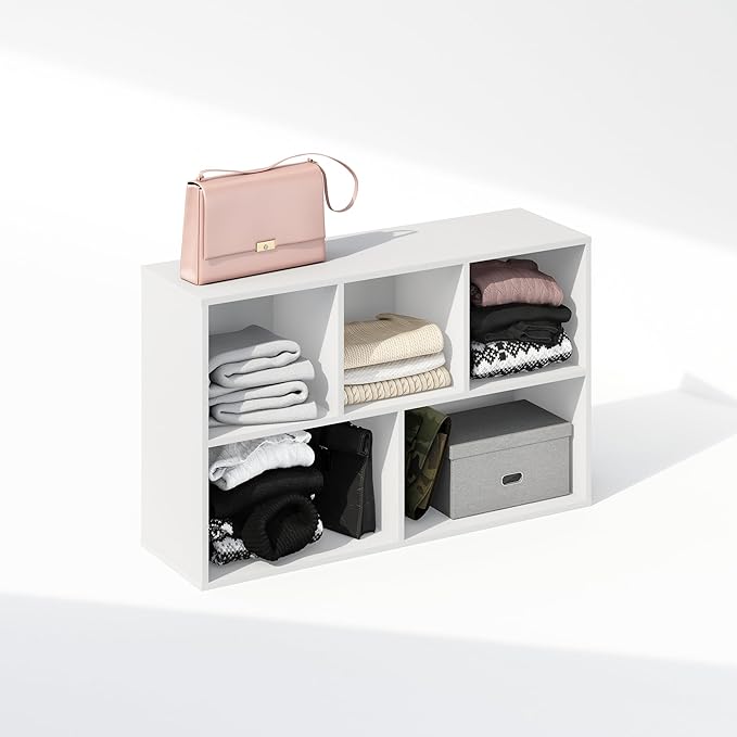 Furinno Reed 5-Cube Open Shelf Clothing & Closet Storage Organization, White-NeatNest