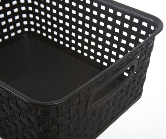 Black Plastic Woven Storage Baskets, 6-Pack Weave Basket Organizer for Kitchen Office Bathroom-NeatNest