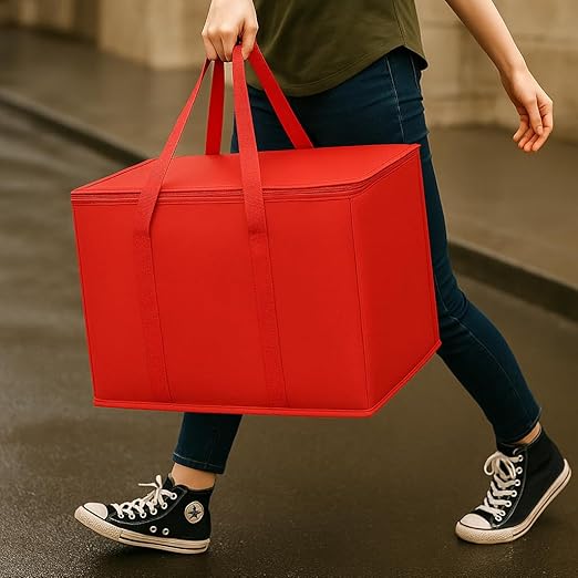 2Pk Insulated Reusable Grocery Bags, Collapsible Cooler Bag for Groceries, Heavy Duty Large Insulated Bag (Large, Bright Red)-NeatNest