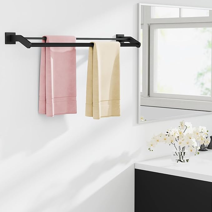 Double Towel Bars, 32 Inch Towel Holder Towel Racks for Bathroom, Stainless Steel Bath Towel Rack Towel Holder Wall Mounted, Black