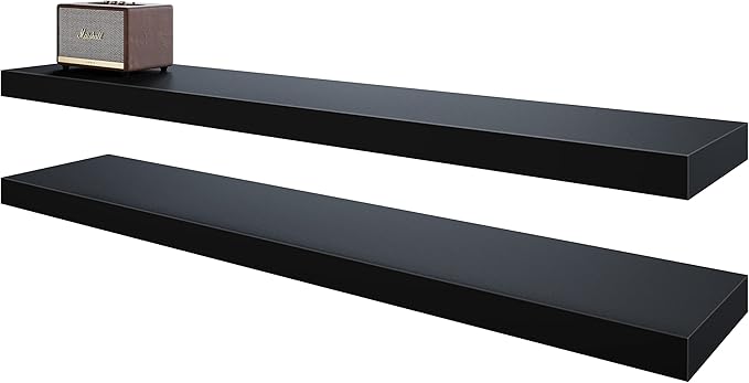 BAMEOS Floating Shelves, Black Wall Mounted Wooden Shelves with Invisible Brackets Set of 2,47 x 9-NeatNest