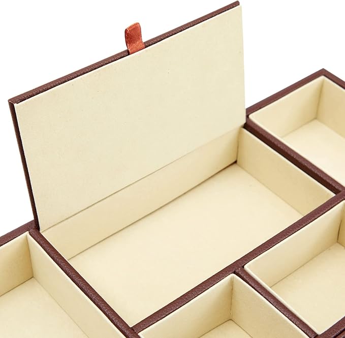 Juvale Leather Valet Catchall Tray for Men with 6 Compartments - Bedside Nightstand Organizer for Phones (Brown) - Valet Tray-NeatNest