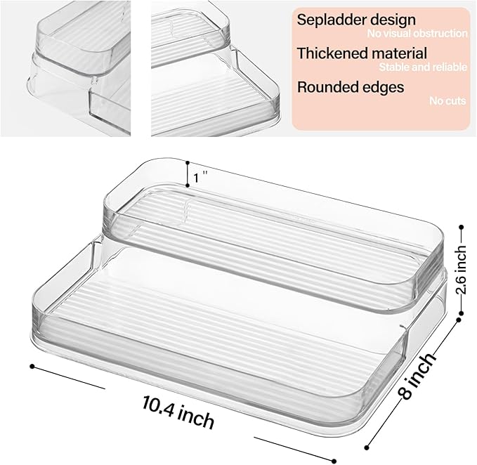 2 Tier 4 rows Nail Polish Organizer Acrylic Display Stand for Nail Polish Holder 2 pack, Nail Art Supplies Storage Rack for Essential Oils, Makeup Brushes, Jewelry, Clear Acrylic Display Case-NeatNest