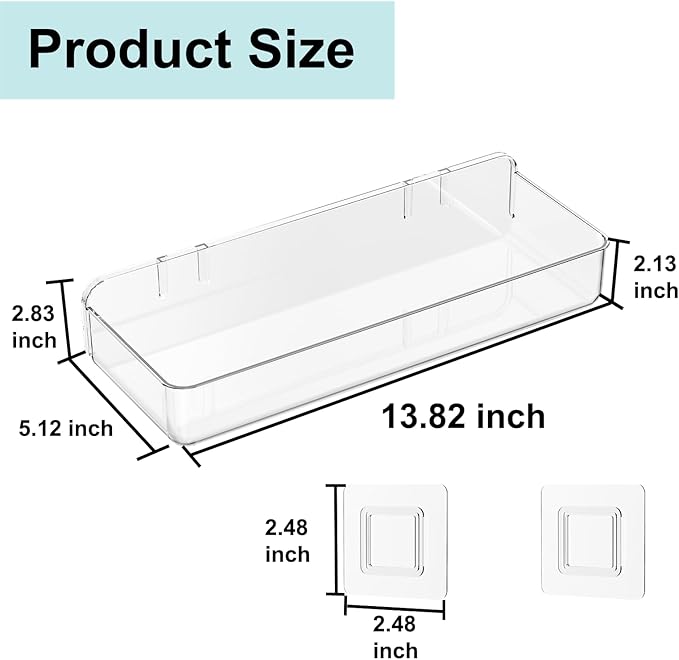 Wall Mounted Storage Organizer Bins Organizing Shelf Basket Clear Plastic Makeup Organizer Adhesive Hanging Bin Fridge Organizer for Bathroom,Kitchen,Cabinet,Pantry,Countertops (13.7×5×2.7”)-NeatNest