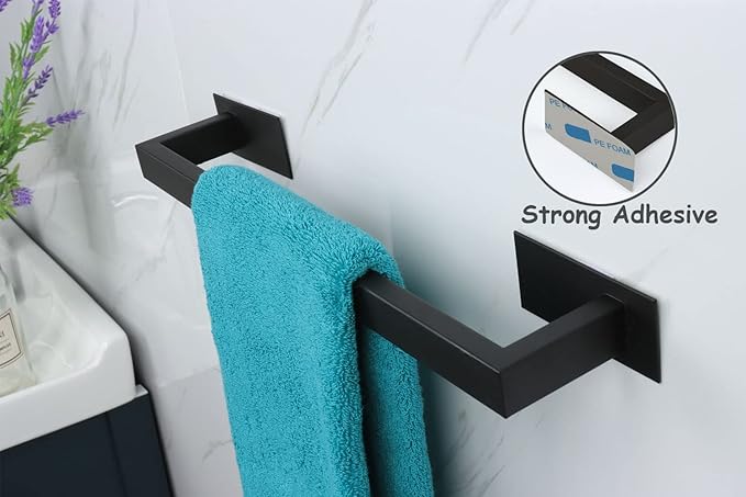 Bathroom Towel Bar Self Adhesive, No Drilling Towel Rack Easy to Install, Hand Towel Holder Made of Premium Stainless Steel Sticky on Hand Towel Hanger for Kitchen, Toilet.(16IN, Black)-NeatNest