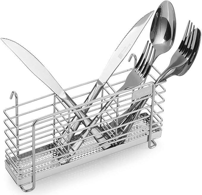 KESOL Sturdy 304 Stainless Steel Utensil Drying Rack Basket Holder with Hooks 3 Divided Compartments, Rust Proof, No Drilling-NeatNest