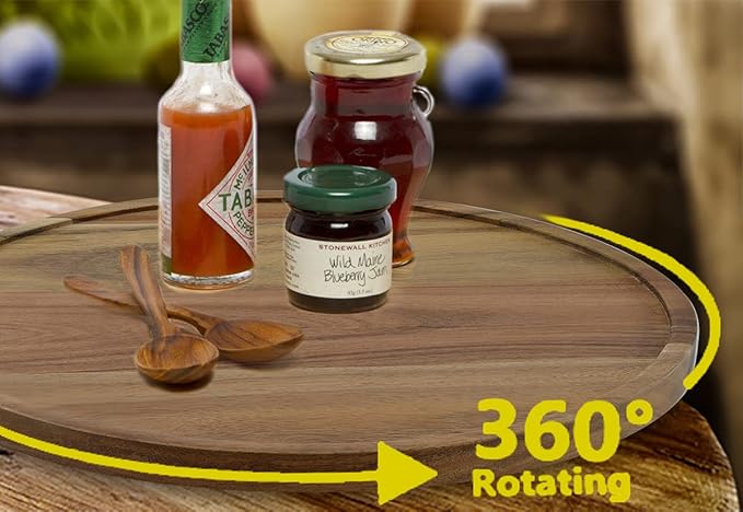 10" Two-Tier Acacia Wood Lazy Susan Organizer Kitchen Turntable for Cabinet Pantry Table Organization