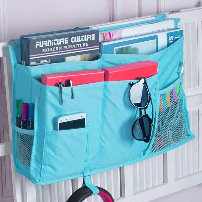 Createy Bedside Caddy Hanging Organizer Storage Bag Pocket for Bunk and Hospital Beds, College Dorm Rooms, Baby Bed Rails, Camp - 4 Pockets and 2 Hooks-NeatNest