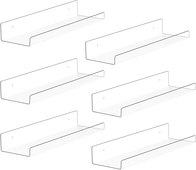 Acrylic Wall Shelf -3 Size&2Color (Clear- 6P, 3.9X15 inches)