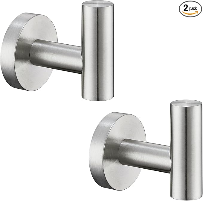 APLusee Brushed Nickel Round Coat Hook 2 Pack, 304 Stainless Steel Bathroom Towel Hook, Wall Mounted