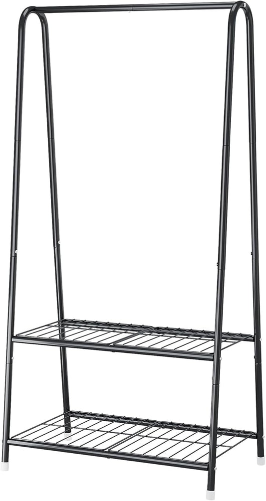 Buzowruil Metal Small Clothes Rack,Clothing Garment Rack with Double Layer Shelf for Clothes,Dress, Shoes,Black-NeatNest
