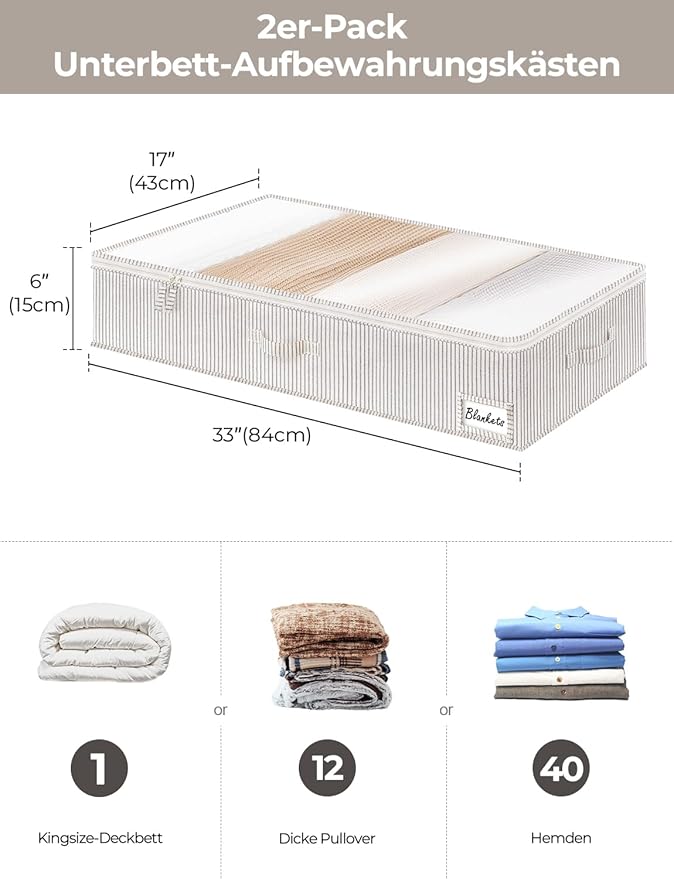 StorageWorks Large Under Bed Storage Containers with Handles and Label Holder, 2 Pack Ultra-thick Fabric Underbed Bins, Closet Organizer for Clothes, Blankets, Sweater-NeatNest