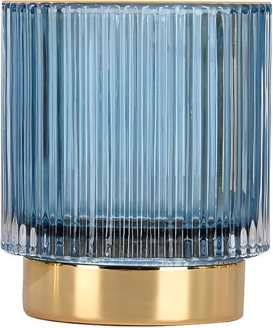 DASITON Makeup Brush holder Organizer,Crystal Cosmetic Makeup Brush Glass Brushes Storage Holder, Vintage Make Up Brush Cup Pen Pencil Holder striped vase(Blue S)-NeatNest