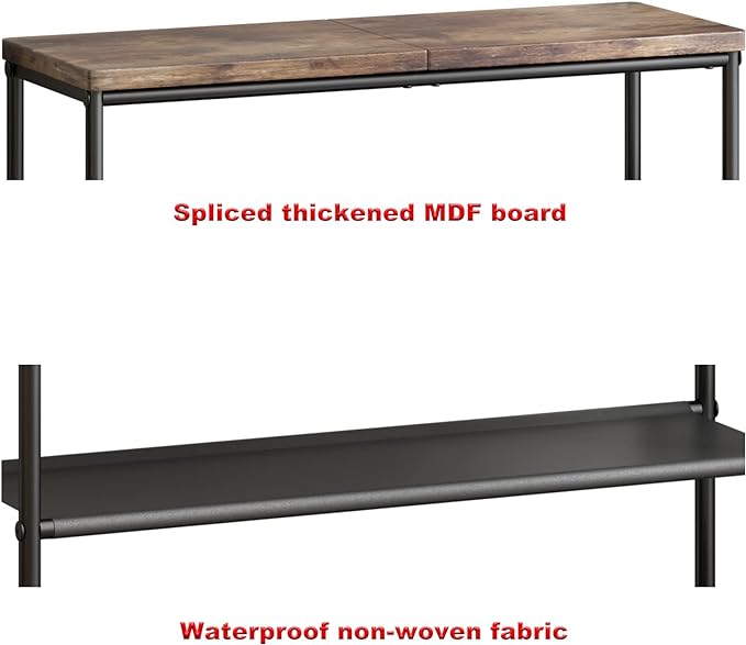 Shoe Rack Organizer 5 Tier Metal Organizer Shelf with Industrial MDF Board and Layer Fabric for Entryway Closet Bedroom Living Room Garage,Black & Rustic Brown (Black+Rustic Brown, 5 Tier)-NeatNest
