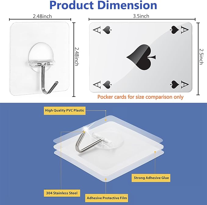 Adhesive Hooks for Hanging Heavy Duty Wall Hooks Self Adhesive Towel Coat Hooks Waterproof Transparent Hook for Bathroom Shower Kitchen Keys Door Outdoor Home Improvement Utility Hook 12 Pack-NeatNest