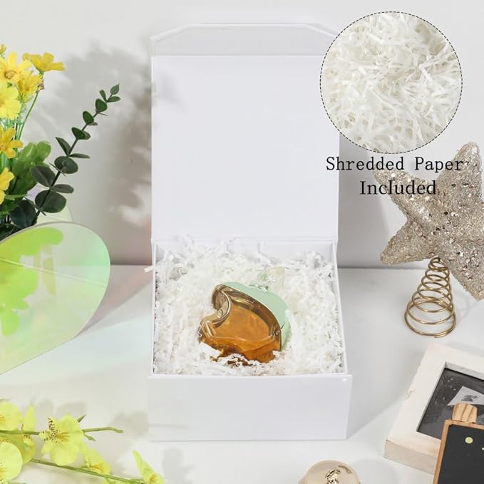 6 Pcs Small White Gift Box 6x6x3 Inch Magnetic Gift Box Small Magnetic Box with Crinkle Paper White Small Gift Box with Shredded Paper Luxury Gift Boxes with Lids for Presents-NeatNest