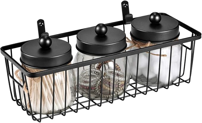 SheeChung Farmhouse Decor Metal Wire Bathroom Storage Organizer Basket Bins - for Cabinets, Shelves, Closets, Vanity Countertops, Under Sinks, Pantry, Laundry Room, Garage - Small, 2 Pack (Black)