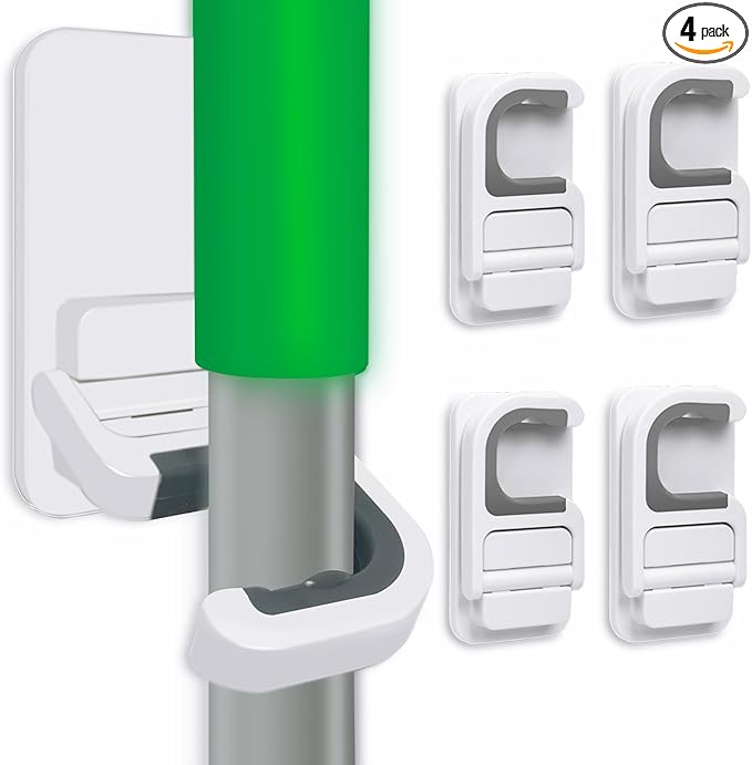 4pack Broom Holder Wall Mount Mop Holder Broom and Mop Gripper Self Adhesive No Drilling Anti-Slip Mop Handle Hanger Household Cleaning Organizer, Holds up to 6 lb-NeatNest