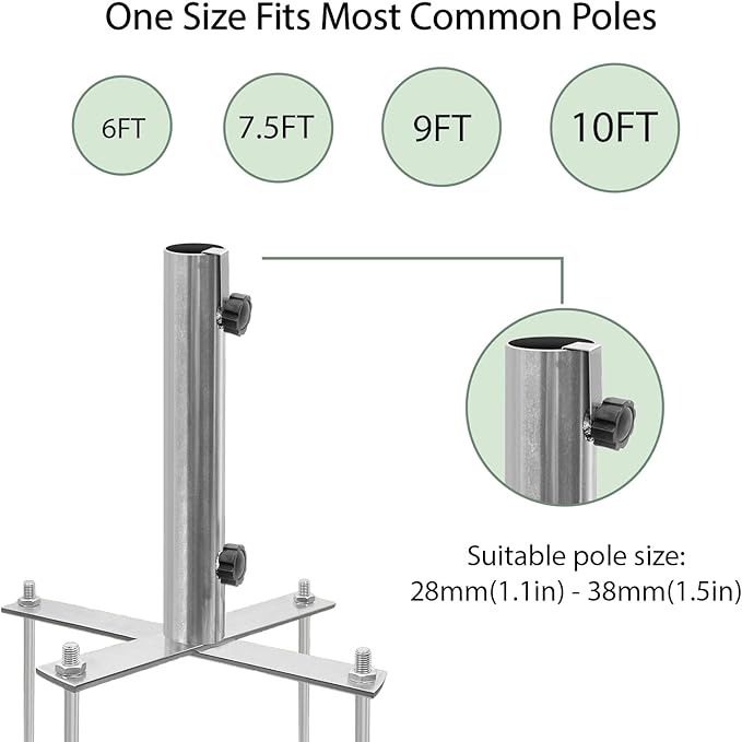 Beach Umbrella Stand Holders Heavy Duty Outdoor Base Umbrella Parasol Base Metal Grass with 4 Forks Spikes (Fit 1.1in-1.5in Pole,Galvanize) for Beach,Sand,Yard,Lawn-NeatNest
