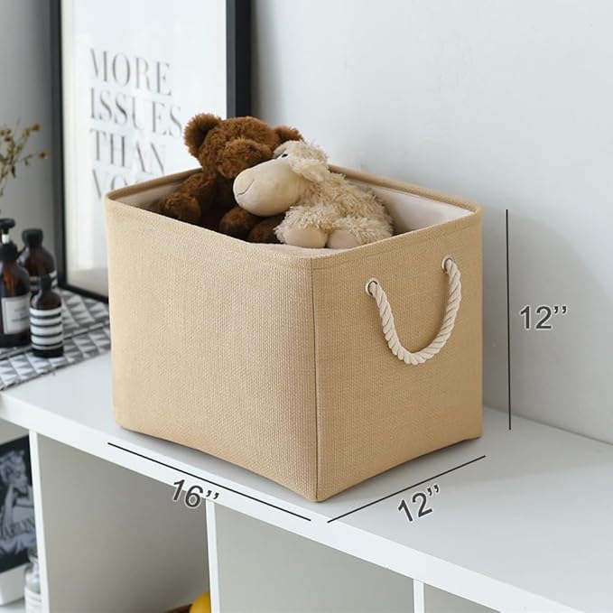 TheWarmHome Organization and Storage Basket for Organizing - 3 Pack 16x12x12 inch Cube Fabric Storage Cubes, Storage Bin for Shelves Gift Closet Organizer Cloth Toy (Beige)-NeatNest