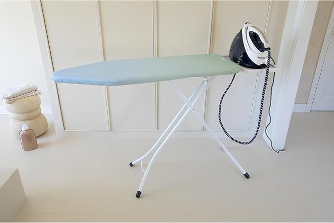 Brabantia - Ironing Board C - Extra Large Steam Unit Holder - Adjustable in Height - Non-Slip Rubber Feet - Cotton Cover with Foam Layer - Foldable XL Unit - Soothing Sea - 49 x 18 inches