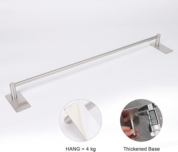 NearMoon Self Adhesive Bathroom Towel Bar- Stainless Steel Bath Wall Shelf Rack Hanging Towel Stick On Sticky Hanger Contemporary Style, NO Drilling (2 Pack, Brushed Nickel, 24-Inch Towel Rack)