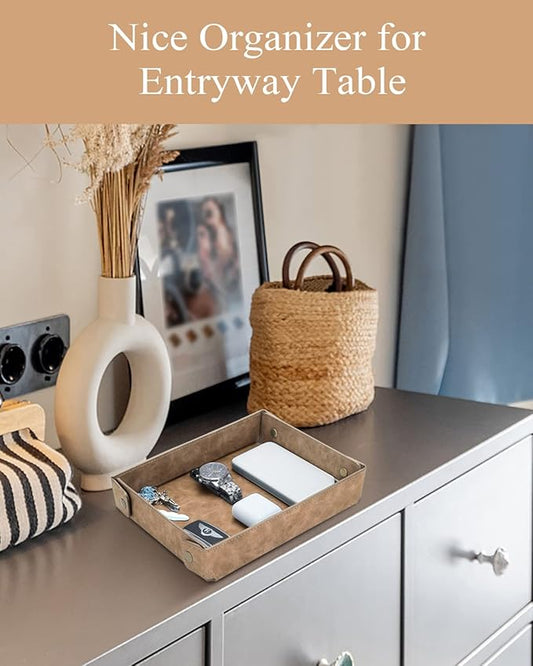 CASIRENA Father's Day Gifts Faux Leather Valet Tray Organizer for Men - Catch-All Tray for Entryway Table Key, Wallet, Watch, Coin Change, Phone, Dresser EDC Dump Jewelry, Bedside Nightstand Desk-top-NeatNest