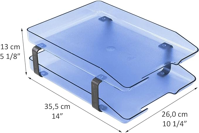 Acrimet Traditional 2 Tier Letter Tray, Front Load Design, A4 Letter Size, Desktop Organizer (Plastic) (Clear Blue Color)-NeatNest