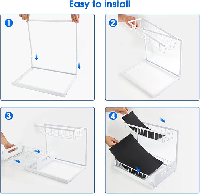 2 Pack Under Sink Organizer, 2 Tier Under Sink Organizers and Storage Multi-Purpose Under Sink Storage for Bathroom Kitchen (White)-NeatNest