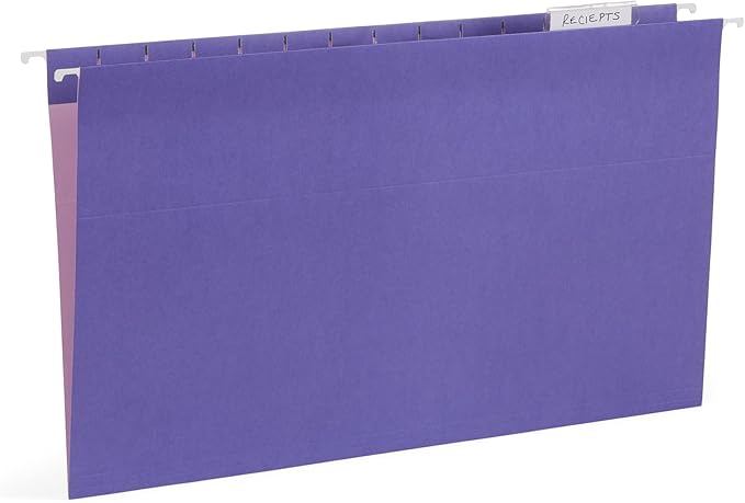 25 Blue Summit Supplies Colored Hanging File Folders Legal Size, Assorted Jewel Tone Colors, Legal Size Hanging File Folders for Filing Cabinet with Plastic Tabs and Inserts, Durable 11pt Paper