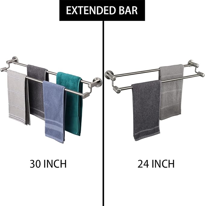 TocTen Double Bath Towel Bar - Thicken SUS304 Stainless Steel Towel Rack for Bathroom, Bathroom Accessories Double Towel Rod Heavy Duty Wall Mounted Towel Holder (Brushed, 30IN)