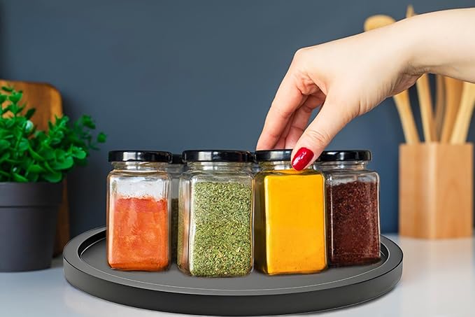 9" Black Bamboo Lazy Susan Organizer Kitchen Turntable for Cabinet Pantry Table Organization-NeatNest