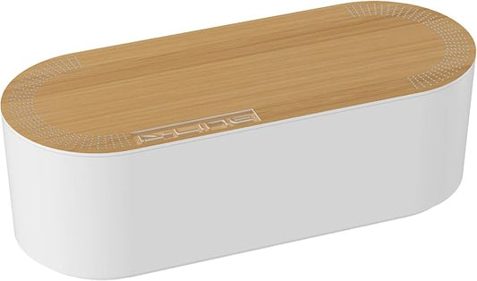 D-Line Cable Management Box, Power Strip Holder, Floor Outlet Hiders, Desk Cord Organizer, Cover TV Wires, Wire Storage, Extension Hider, Office Concealer for Cords - Large, Wood-Effect Lid-NeatNest