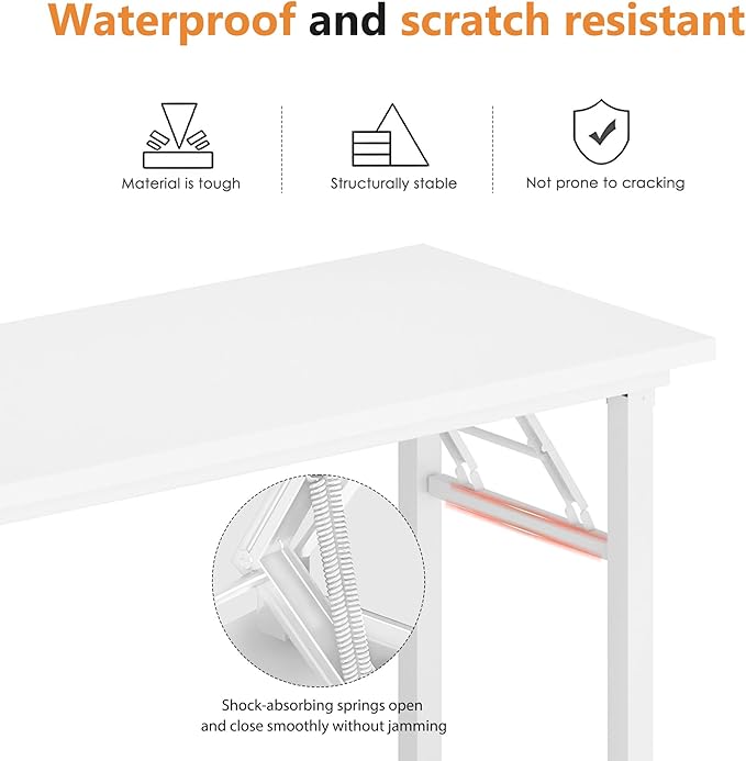 DlandHome Folding Desk - 31.5 Inches, Small Computer Desk for Home Office, Folding Table, Writing Table for Small Spaces, No Assembly Required, White & White Frame-NeatNest
