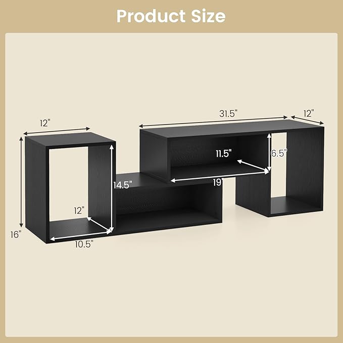 Giantex Bookshelf TV Stand for TVs up to 55", 2 Pieces Free-Combination Entertainment Center with Storage Cubes, Modern Media TV Console Table, Open Storage Bookcase for Living Room, Bedroom (Black)-NeatNest