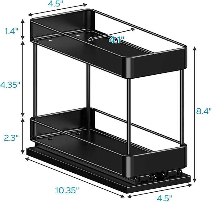 Nieifi Spice Rack Organizer for Cabinet, Vertical Spice Rack Pull Out, Easy to Install, Metal, 4.5''Wx10.35''Dx8.4''H, 1 Pack, 2 Tiers(Black)