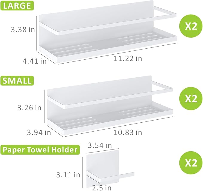 Magnetic Spice Rack for Refrigerator Magnetic Fridge Shelf for Kitchen Spice Organizer Magnetic Shelf for Fridge Space Saving White 4 Pack with Magnetic Paper Towel Holder